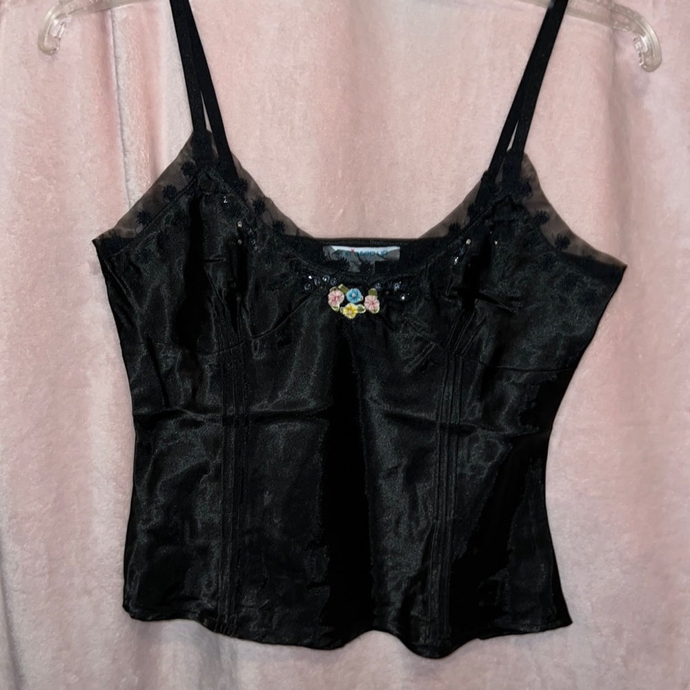 Black Satin Tank Top | M